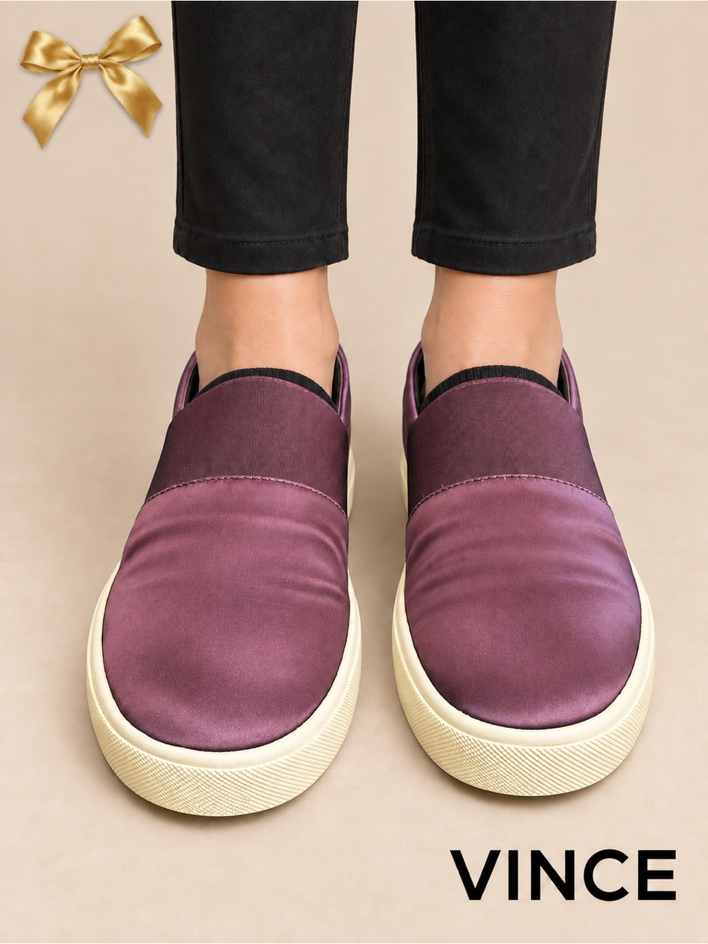 Vince Corbin Aubergine Plum Satin Slip-On Sneakers Women’s Size 8